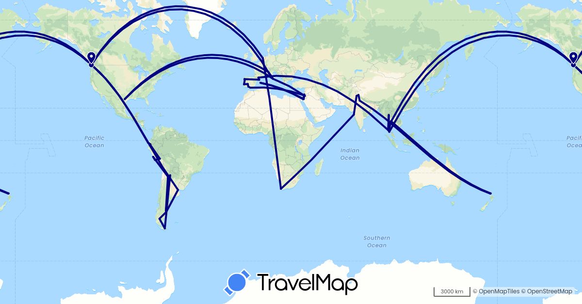 TravelMap itinerary: driving in Andorra, Argentina, Canada, Ecuador, Spain, India, Italy, Jordan, Netherlands, New Zealand, Peru, Portugal, Thailand, United States, Vatican City, South Africa (Africa, Asia, Europe, North America, Oceania, South America)